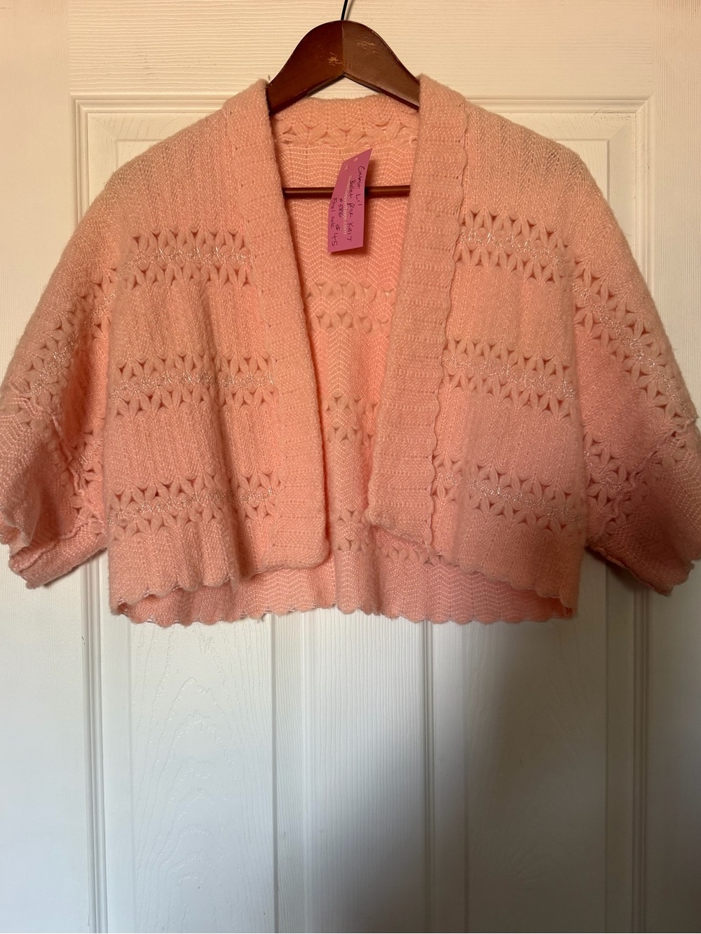 Peach Knit Cropped Open Cardigan